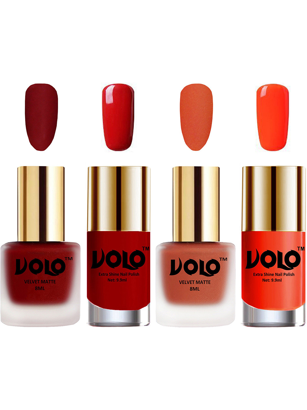 VOLO Set Of 4 Velvet Matte & Extra Shine Nail Polish - 8 ml Each  - 22 - 30 - 36 - 14