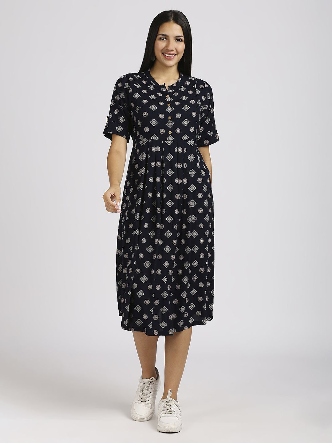 MeeMee Print Applique Maternity A- Line Midi Dress