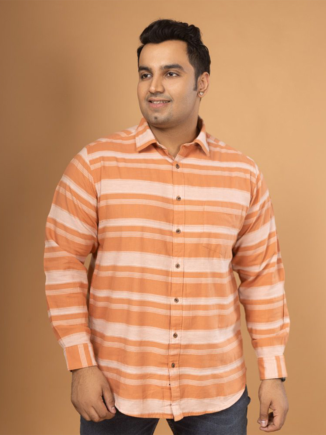 Sizeupp Men Plus Size Collared Neck Regular Fit Striped Casual Shirt