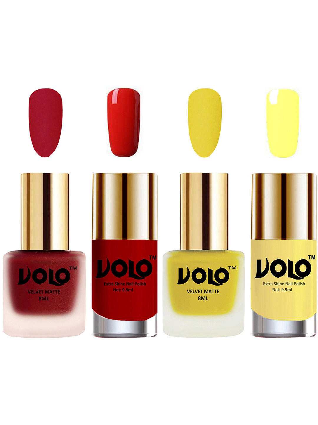 VOLO Set Of 4 Velvet Matte & Extra Shine Nail Polish - 8 ml & 9ml Each Shades -36-40-38-29