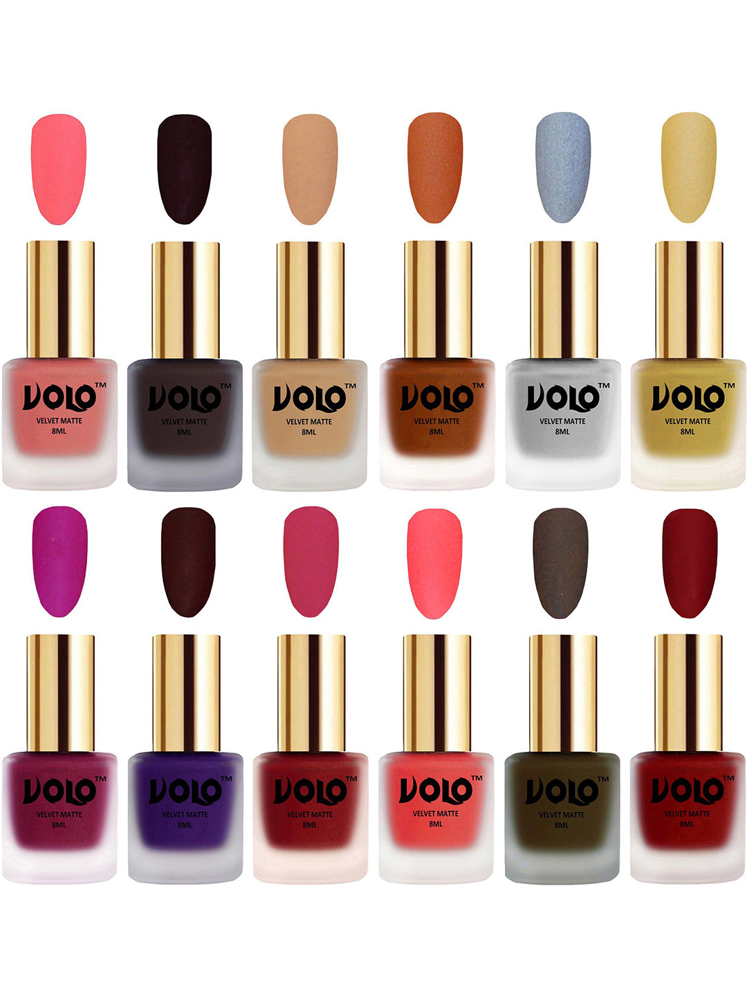 VOLO Set Of 12 Velvet Matte Nail Polish- 8 ml Each- 2 -4 -7-10