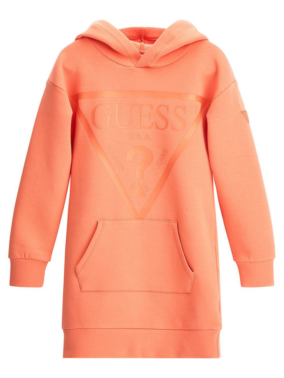 GUESS kids Girls Cotton Hood Cuffed Sleeves Brand Logo Self Design A-Line Mini Dress