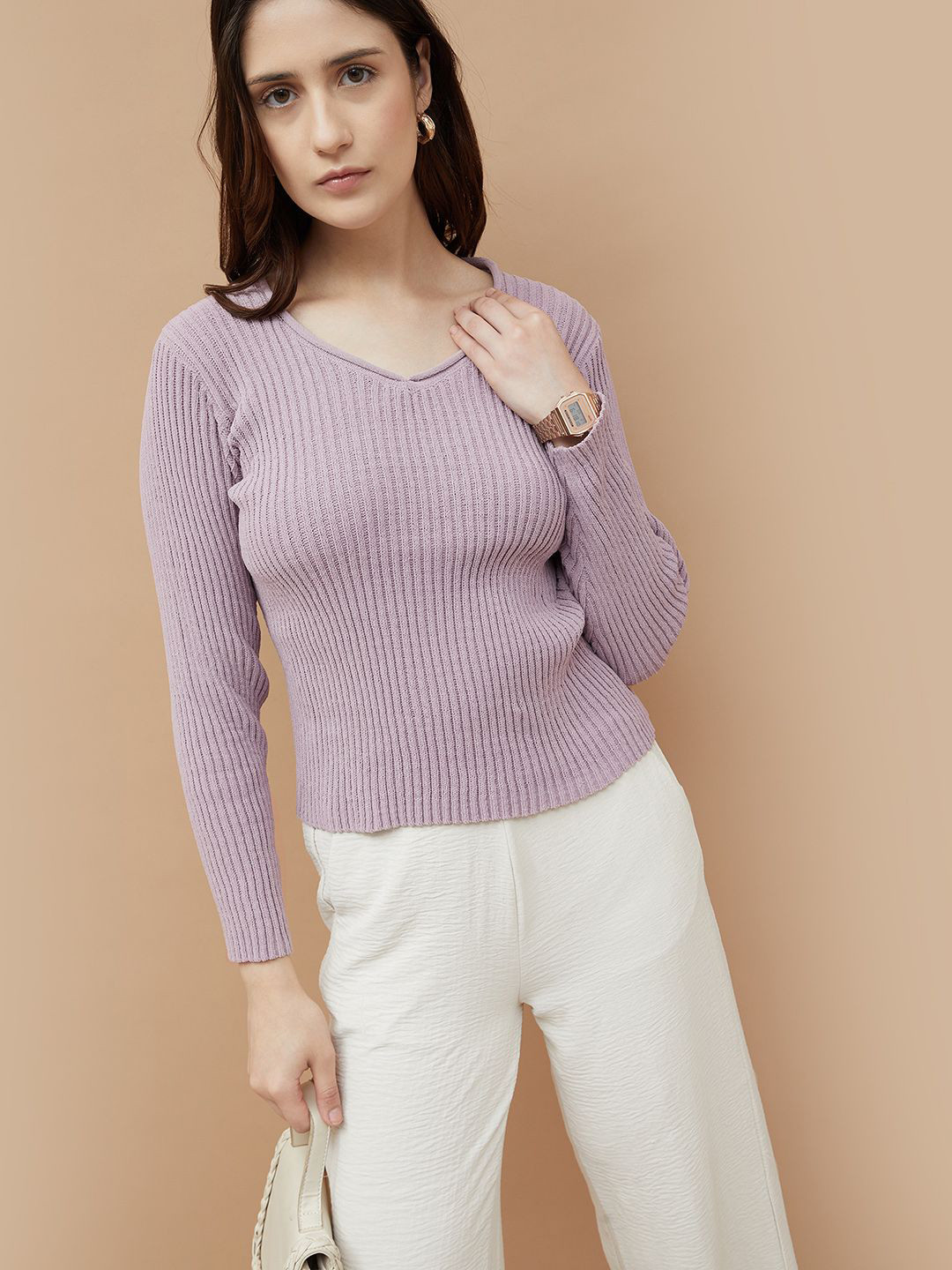 CODE by Lifestyle Women Vertical Striped V-Neck Top