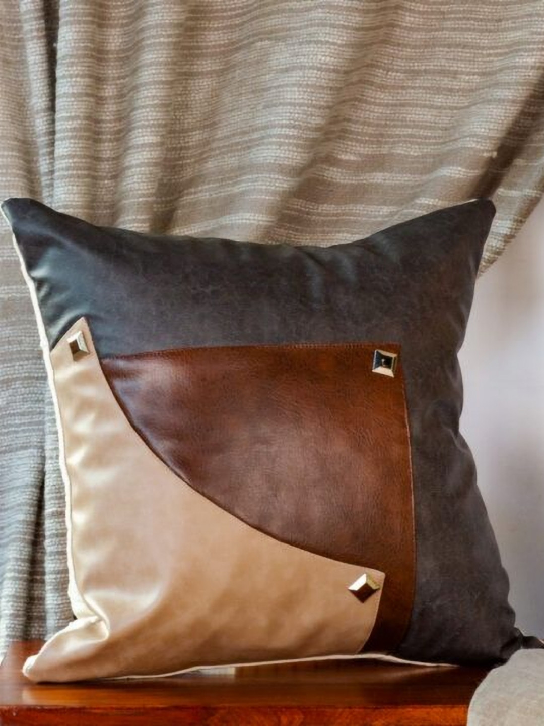 ALCOVE Grey Abstract Faux Leather Washable 4 Square Cushion Covers -18x18In