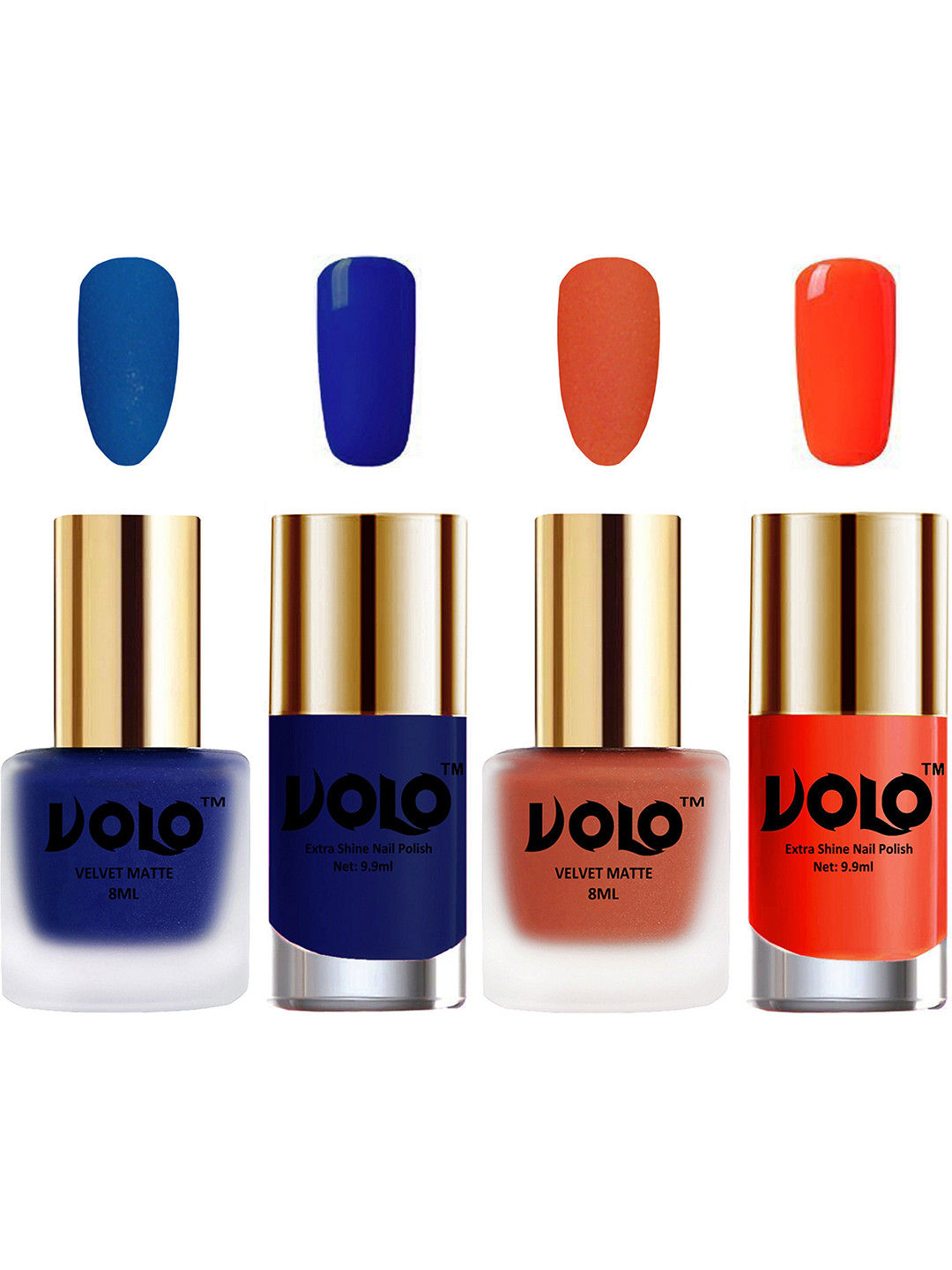 VOLO Set Of 4 Velvet Matte & Extra Shine Nail Polish-8 ml & 9.9 ml Each Shade 19-30-66-14