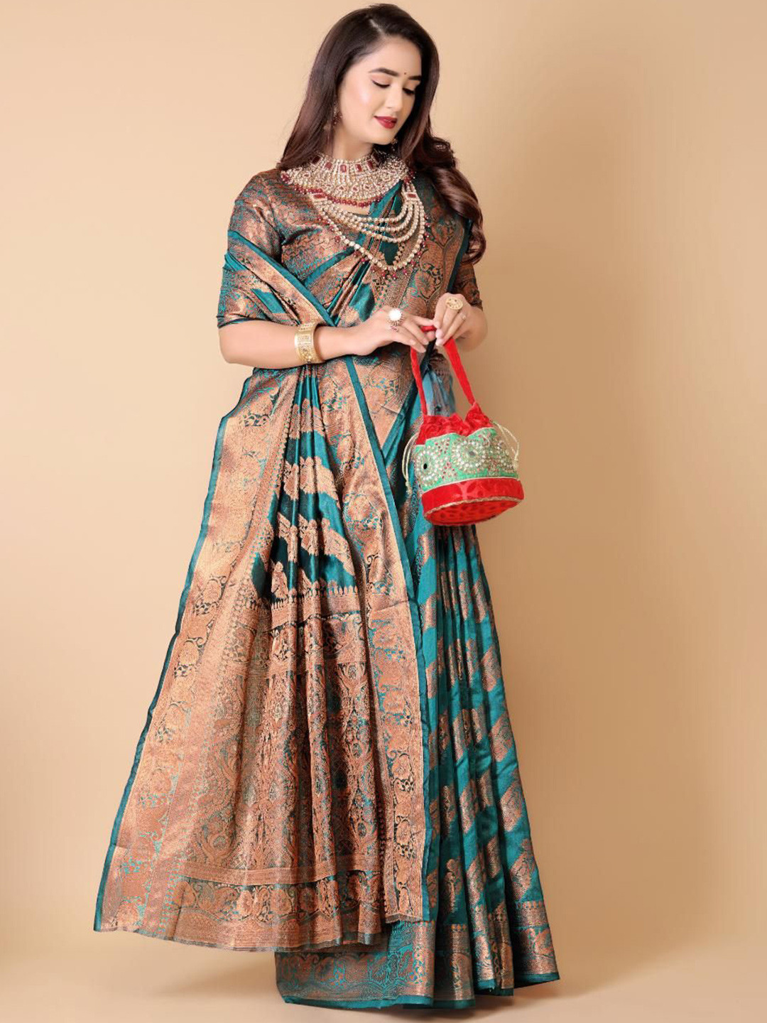 JAY FASHION Floral Zari Organza Leheriya Saree