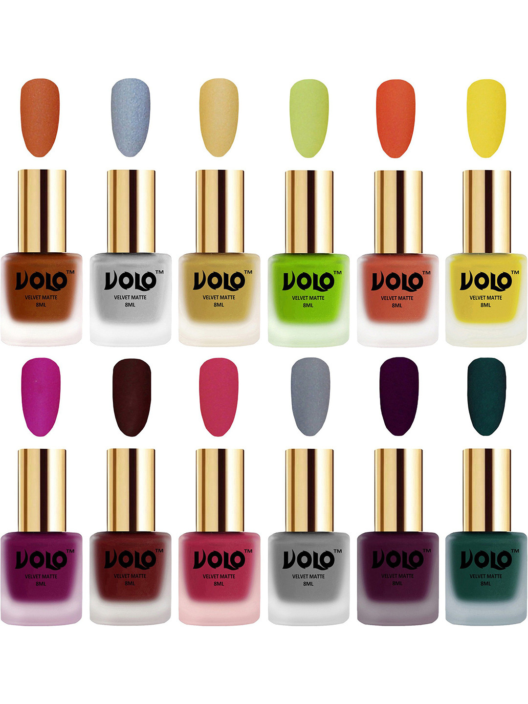 VOLO Set Of 12 Velvet Matte Nail Polish - 8 ml Each - Magenta - Light Wine - Dark Green