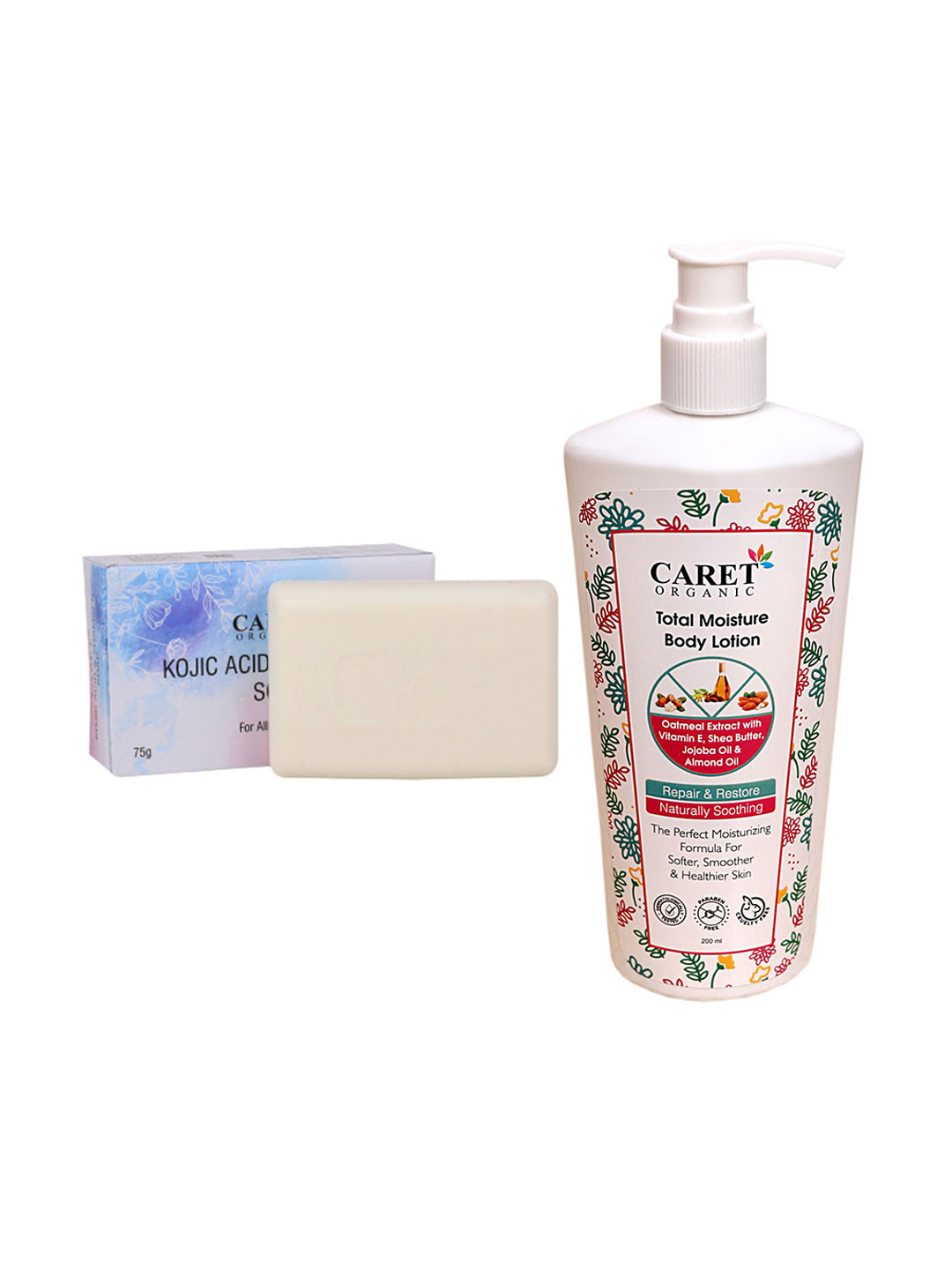 CARET ORGANIC Kojic Acid Vitamin C Soap - 75 g With Total Moisture Body Lotion - 200 ml