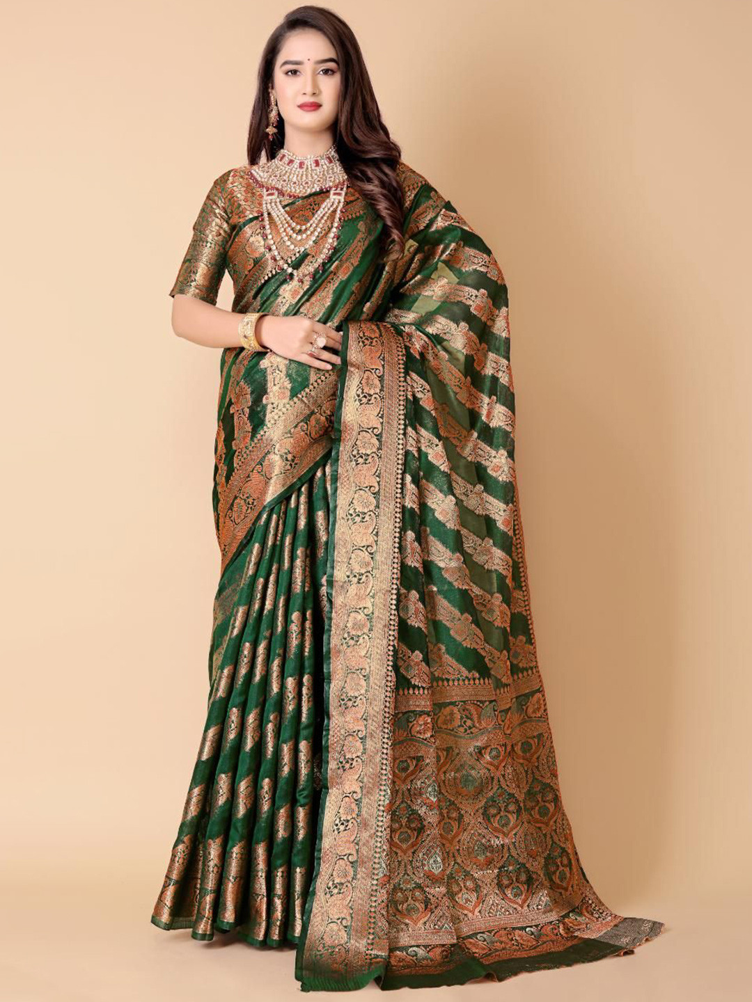 JAY FASHION Zari Organza Leheriya Saree