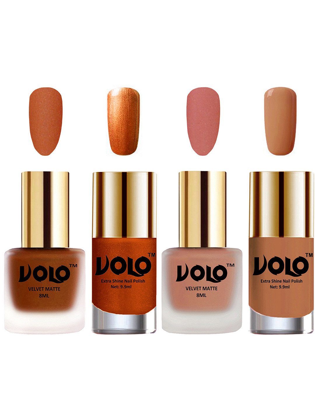 VOLO Set Of 4 Velvet Matte & Extra Shine Nail Polish - 8 ml Each - 35 - 38 - 60 - 64