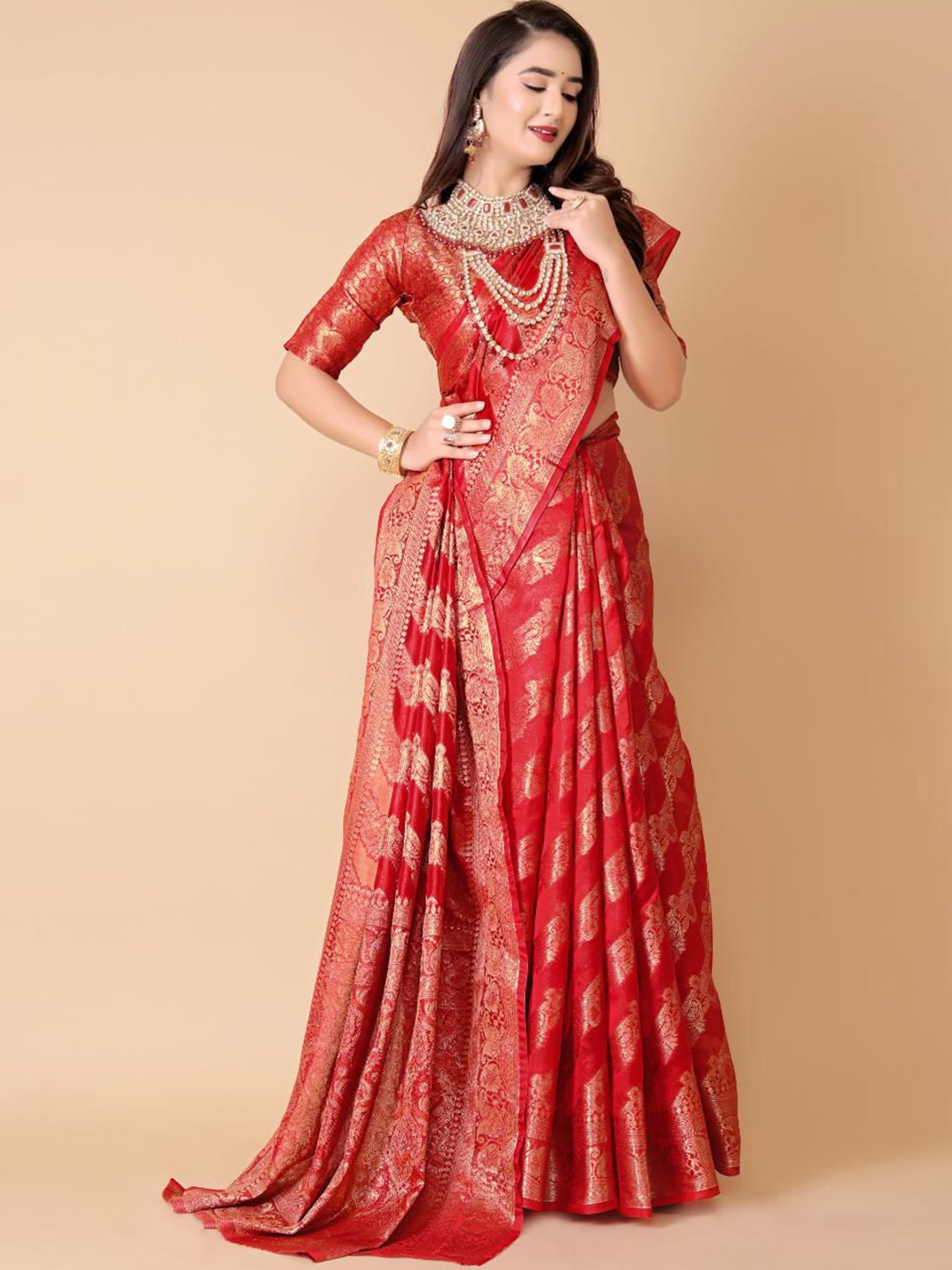 JAY FASHION Leheriya Zari Organza Saree With Blouse Piece