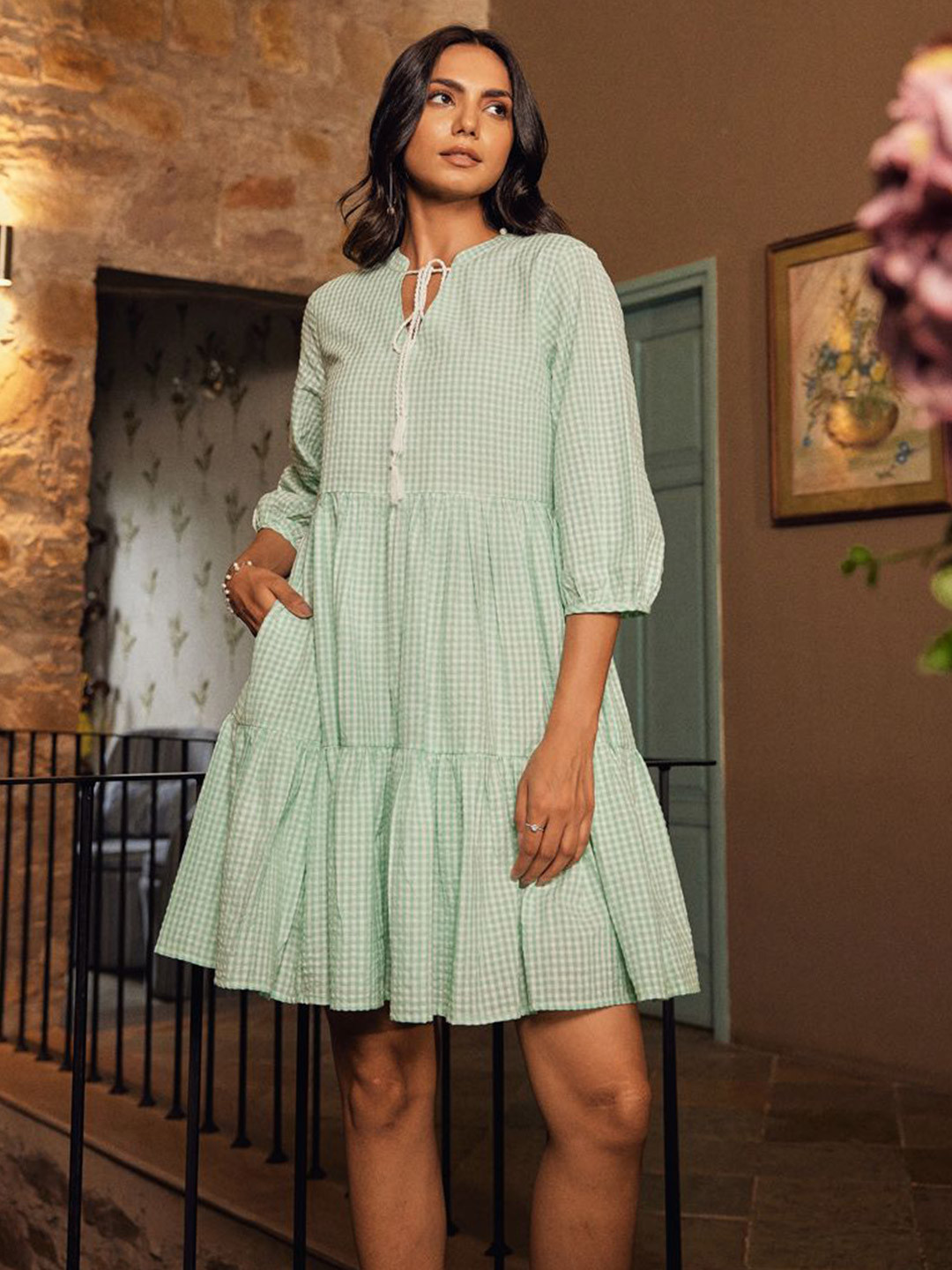 KIZI Women Checked Print Fit & Flare Dress