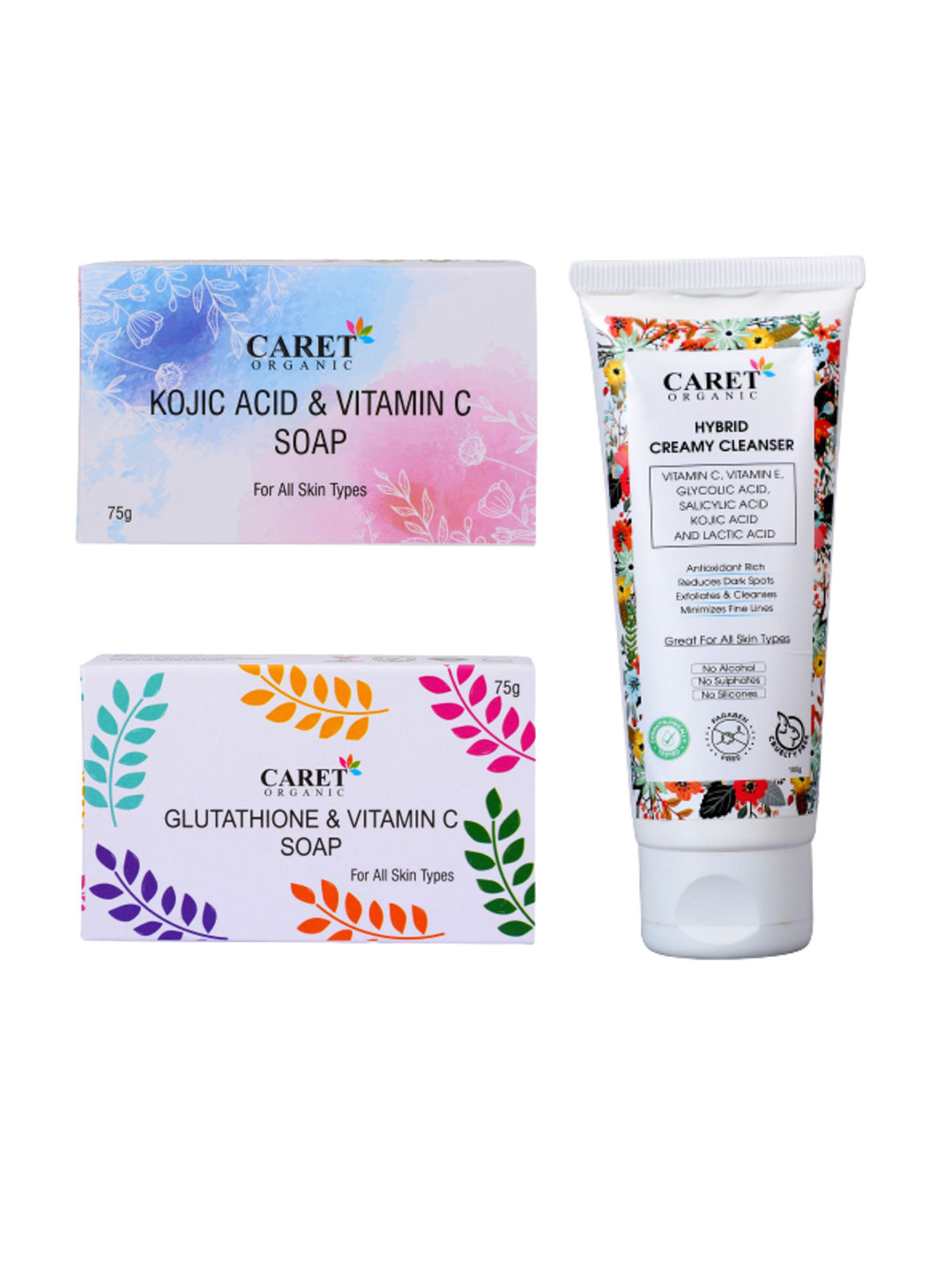 CARET ORGANIC Kojic Acid Soap & Glutathione Soap With Hybrid Creamy Cleanser