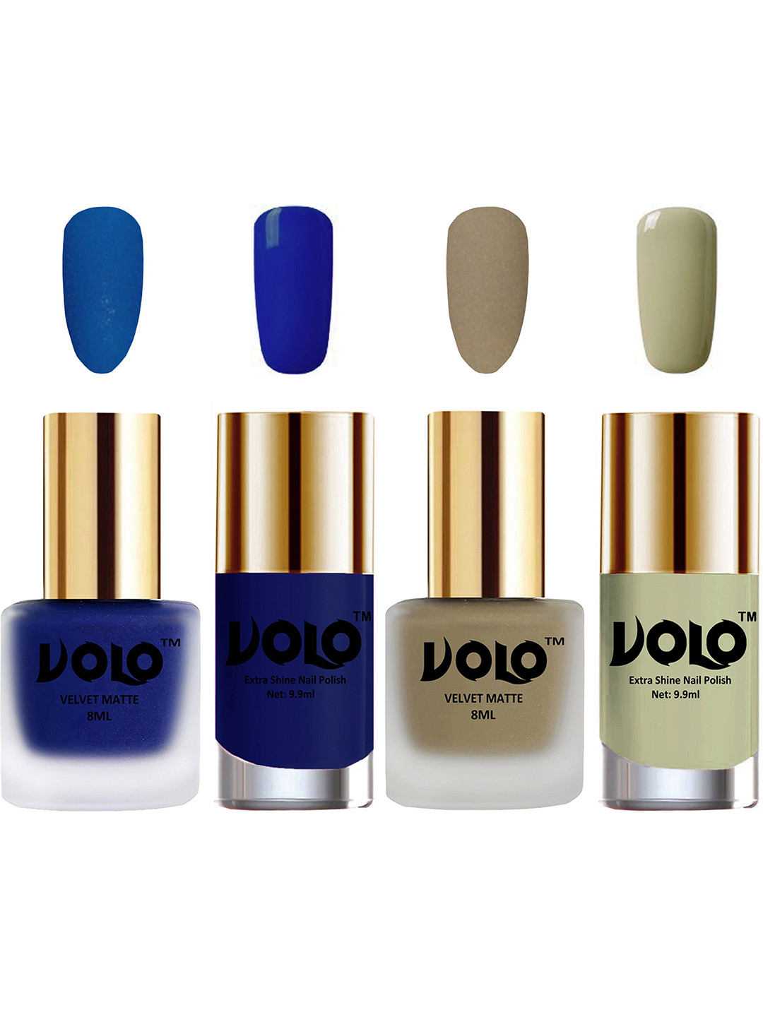VOLO Set Of 4 Velvet Matte & Extra Shine Nail Polish-8 ml & 9.9 ml Each Shade 19-37-66-40