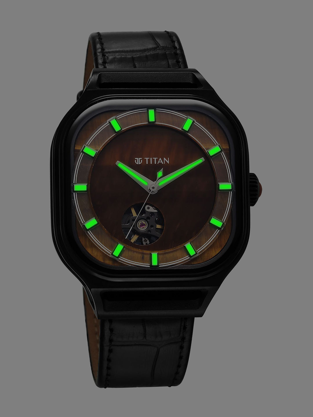 Titan Men Dial & Leather Bracelet Style Straps Analogue Automatic Watch 10008NL02