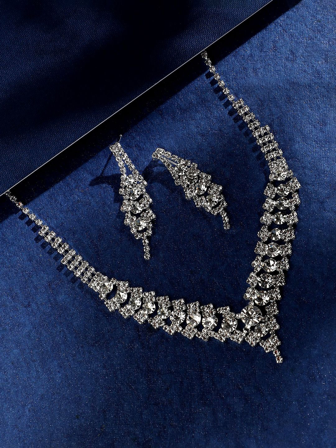 SOHI Women Silver-Plated Stone-Studded Bling Jewellery Set