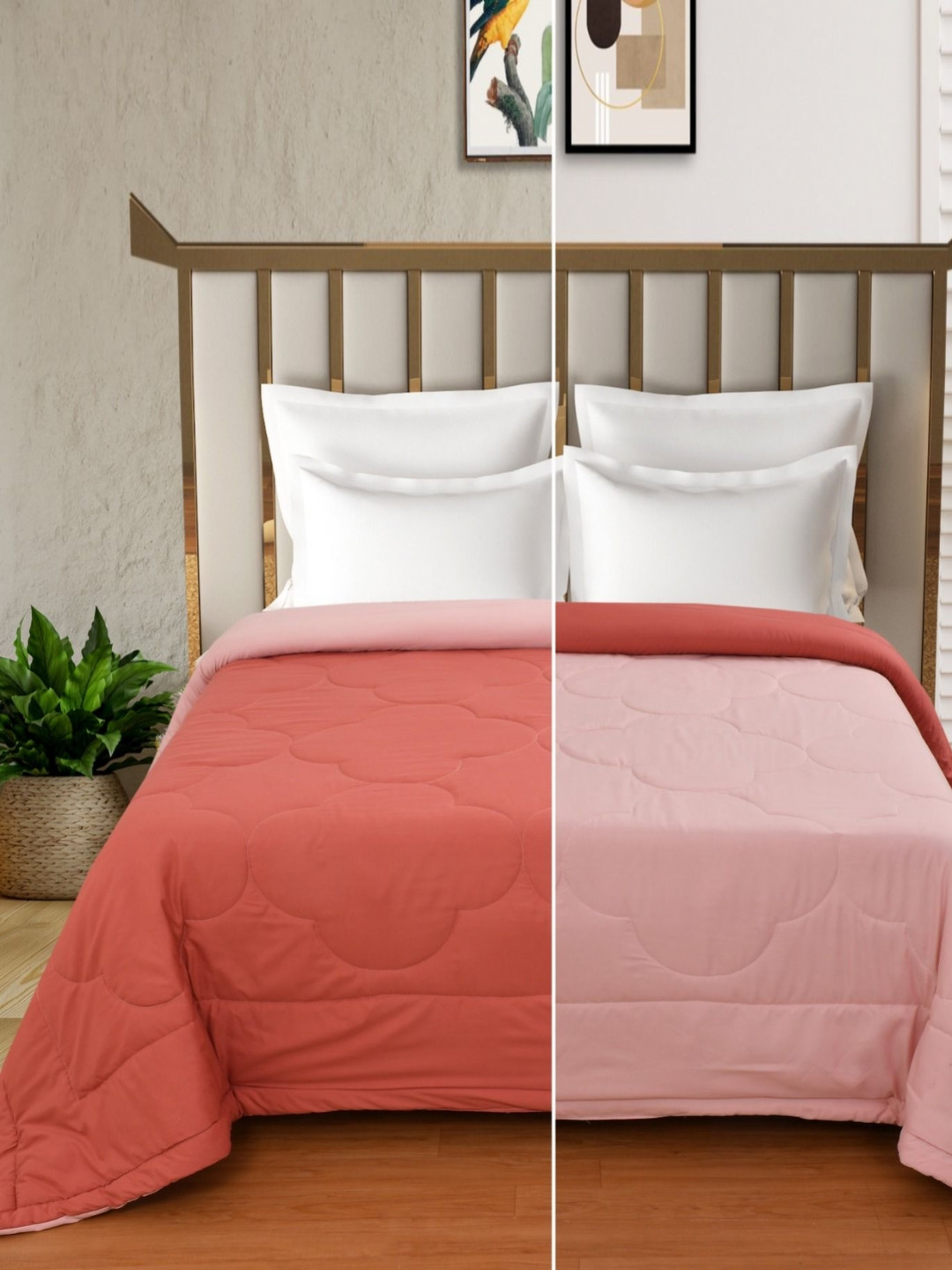 MallowWorld Red & Pink Geometric Microfiber Mild Winter 150 GSM Single Bed Comforter