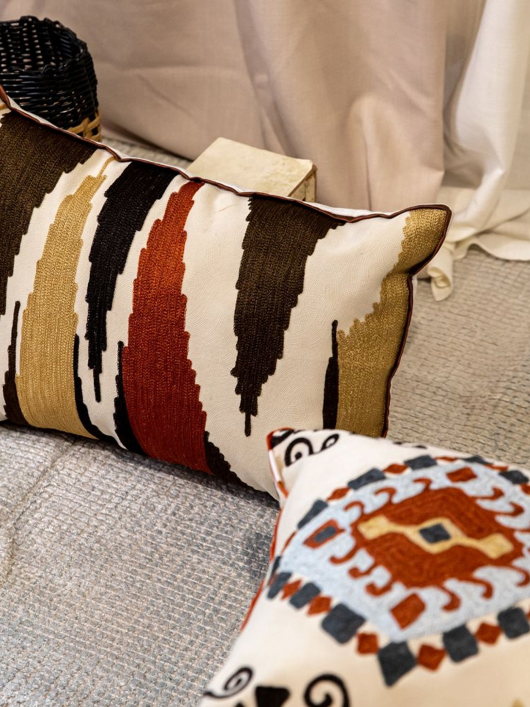 ALCOVE Red & Off White Geometric Rectangle Cushion Cover