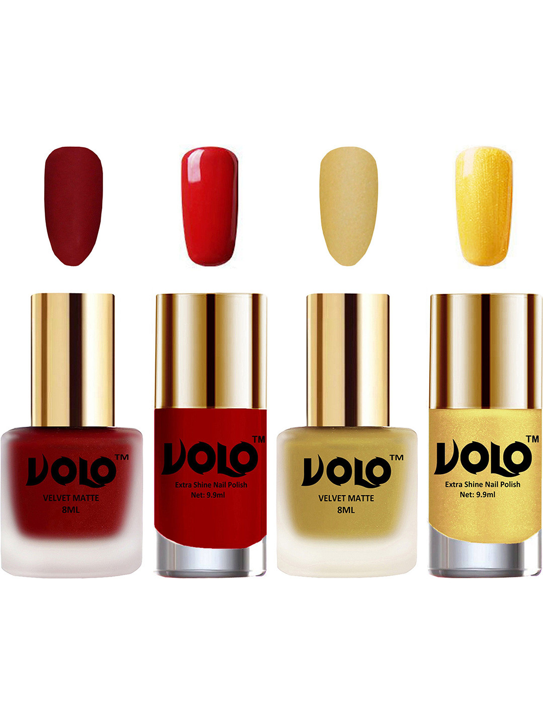 VOLO Set Of 4 Velvet Matte & Extra Shine Nail Polish-8 ml & 9.9 ml Each Shade 22-32-36-59