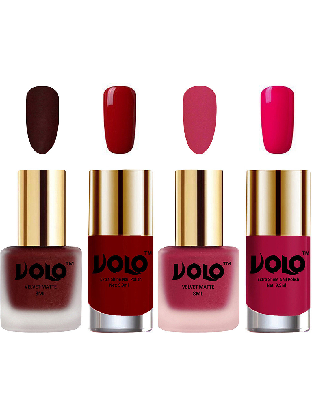 VOLO Set Of 4 Velvet Matte & Extra Shine Nail Polish-8 ml & 9.9 ml Each Shade 23-43-31-53