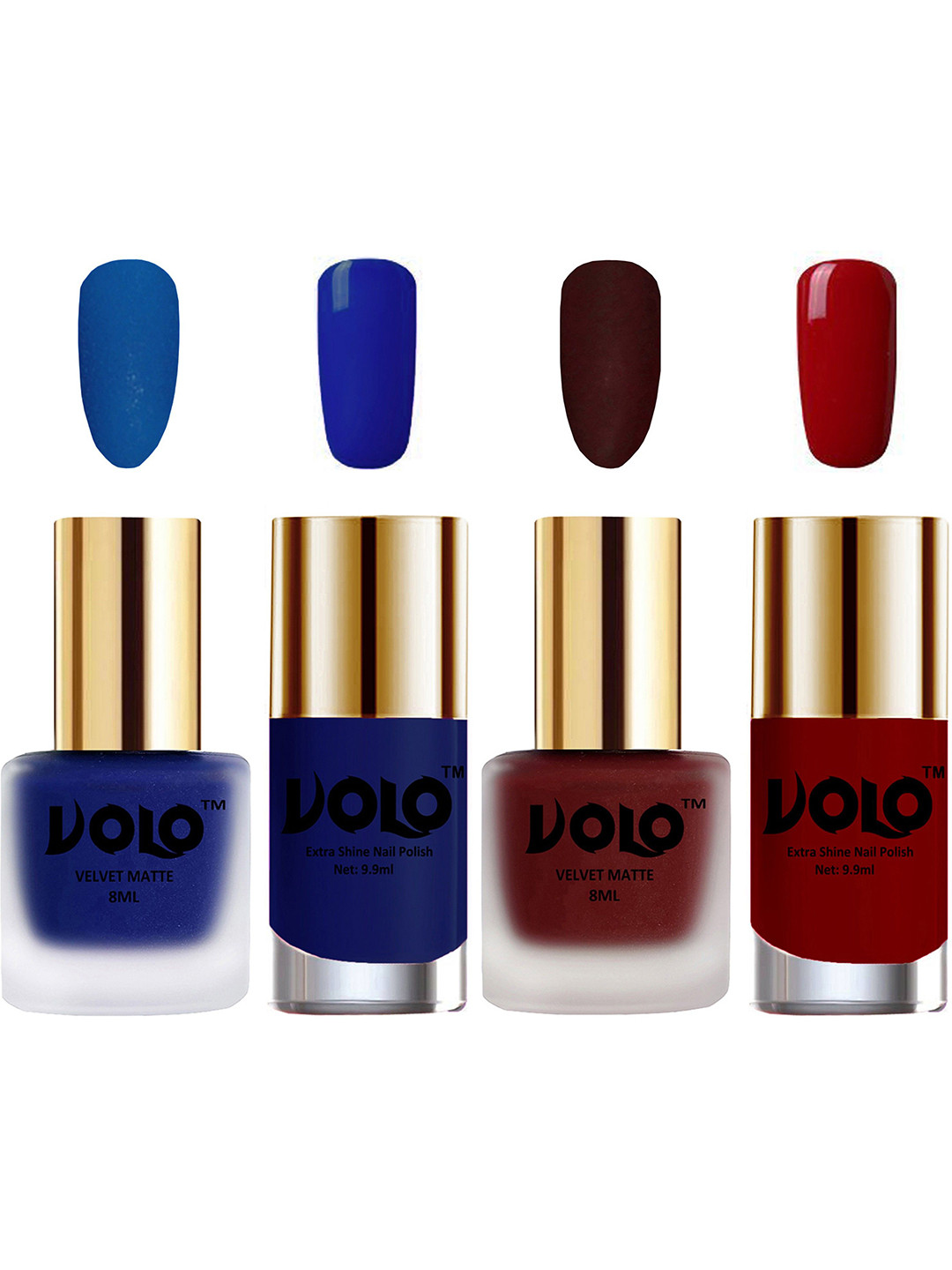 VOLO Set Of 4 Velvet Matte & Extra Shine Nail Polish-8 ml & 9.9 ml Each Shade 19-23-66-31