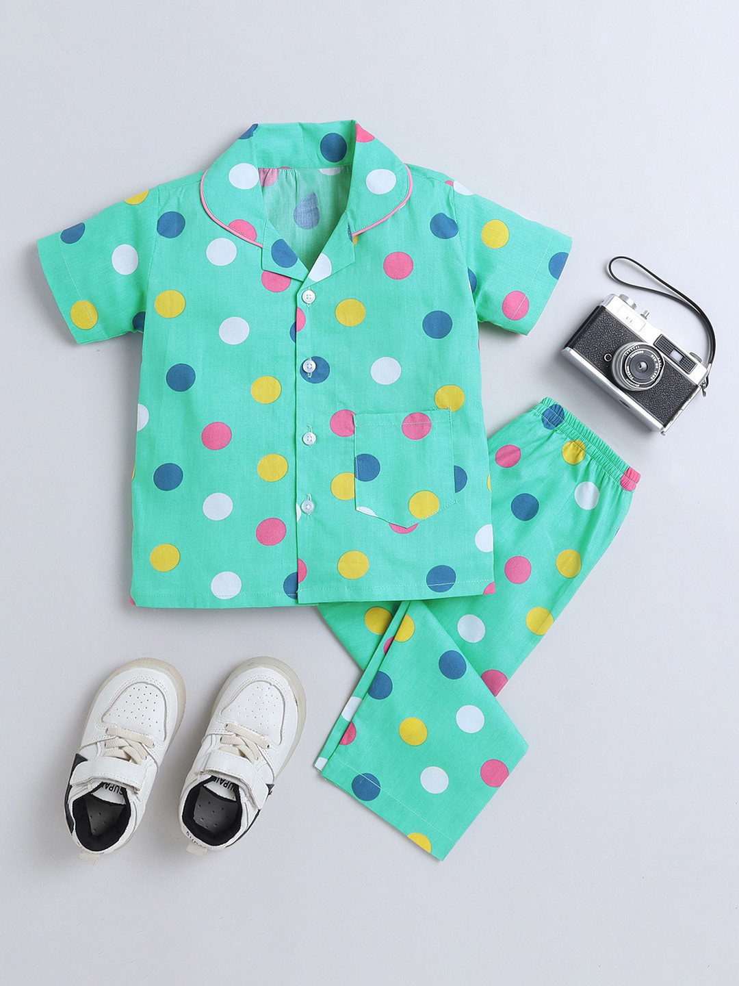 The Magic Wand Boys Polka Dots Printed Night suit TMW-ACN-9948-1-2Y-Green