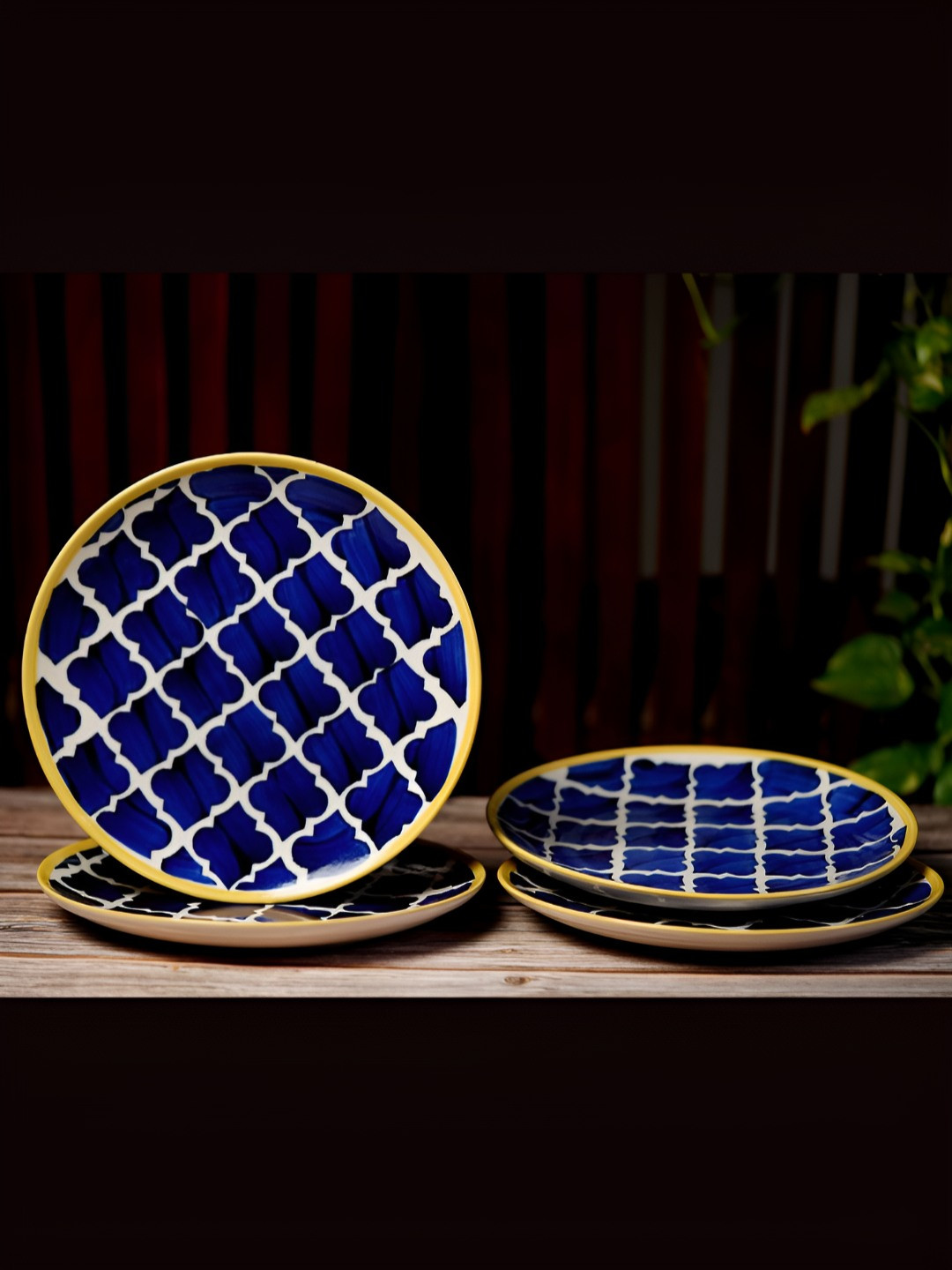 Freakway Blue & White 4 Pieces Ceramic Dishwasher and Microwave Safe Plates