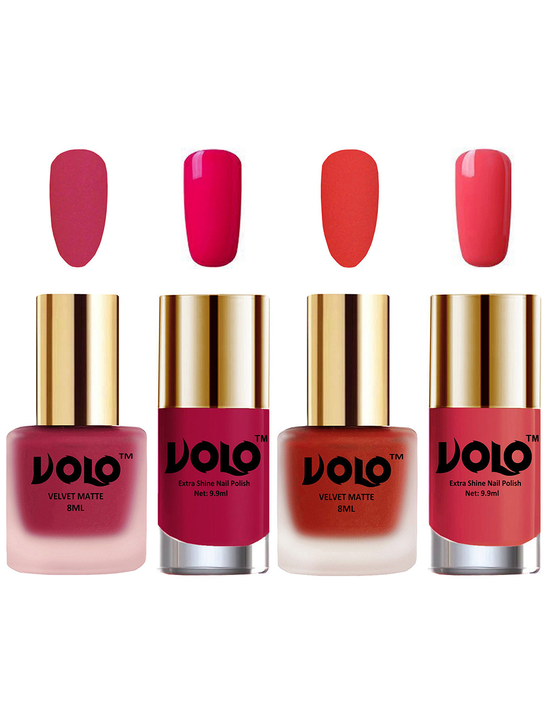 VOLO Set Of 4 Velvet Matte & Extra Shine Nail Polish - 8 ml Each - 43 - 44 - 53 - 56