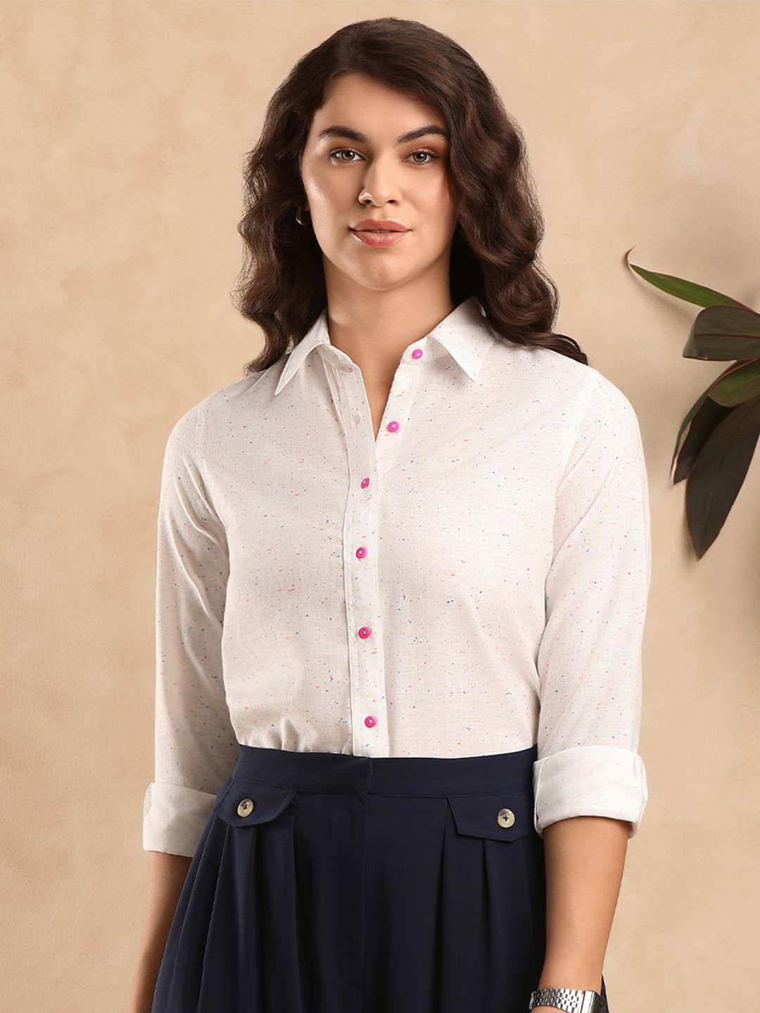 Gazillion Women Original Spread Collar Micro Ditsy Printed Cotton Casual Shirt
