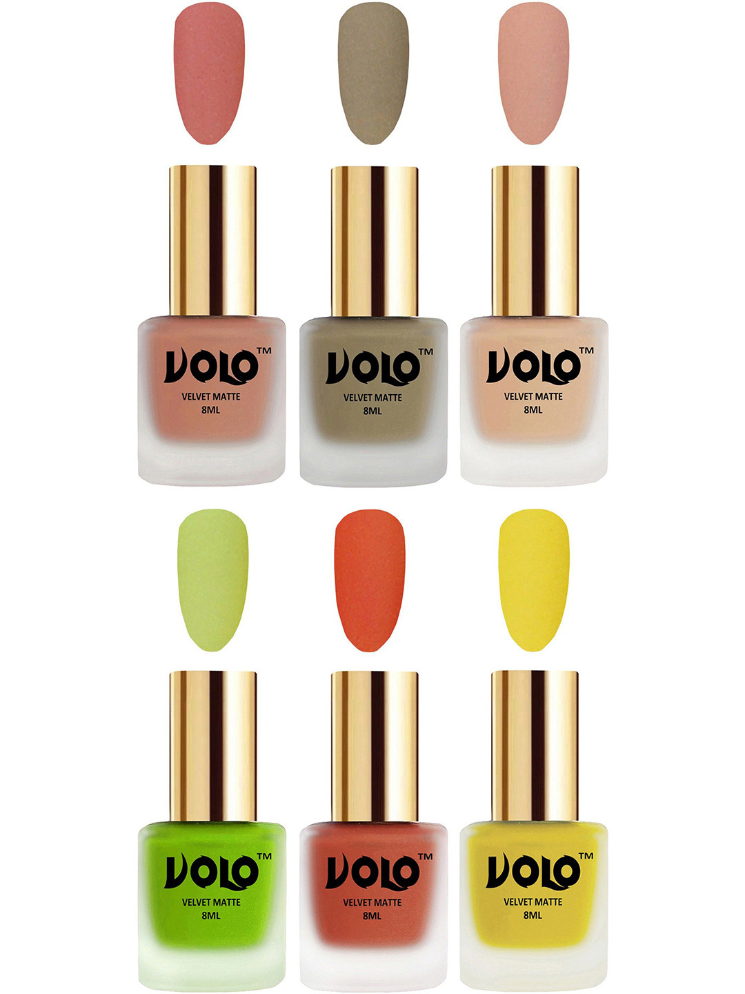 VOLO Set Of 6 Velvet Matte Nail Polish - 8 ml Each Shade - Sand Nude - Light Peach - Nude