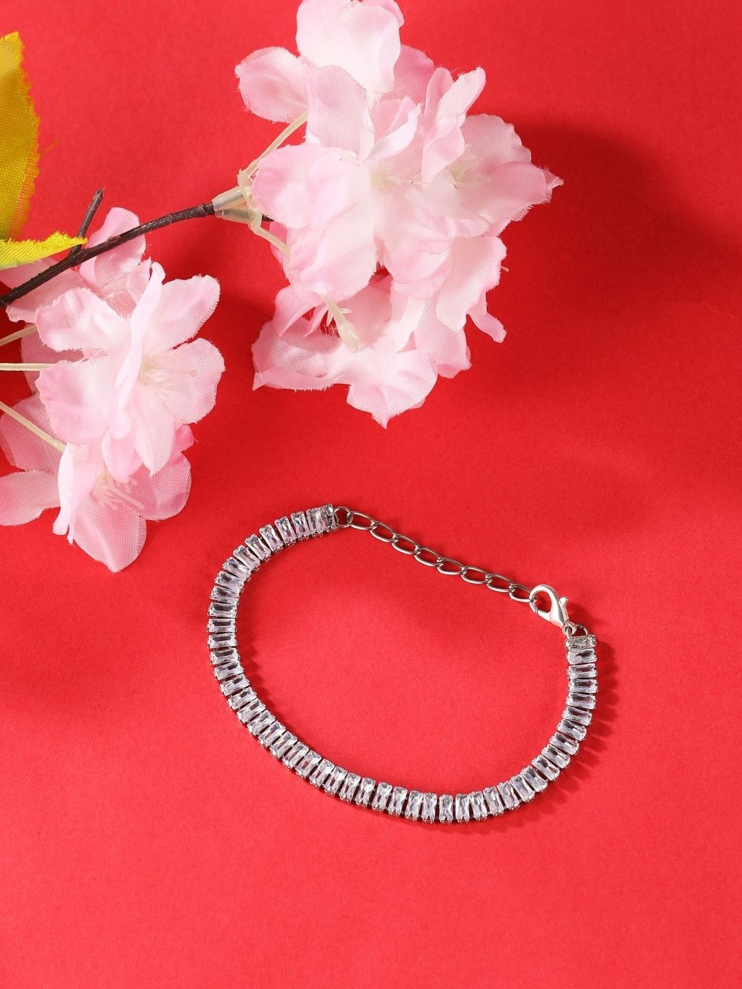 KPOP Silver-Plated Cubic Zirconia & Rhinestone Studded Link Bracelet