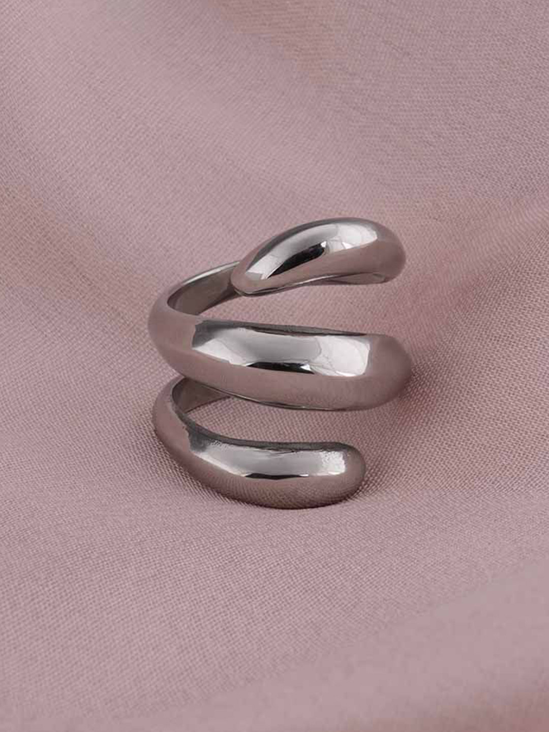 PALMONAS Sliver-Plated Stainless Steel Spiral Three Layer Ring