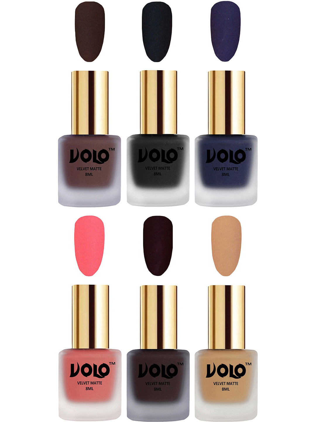 VOLO Set Of 6 Velvet Matte Nail Polish - 8 ml Each - Dark Wine - Russian Navy Blue - Black