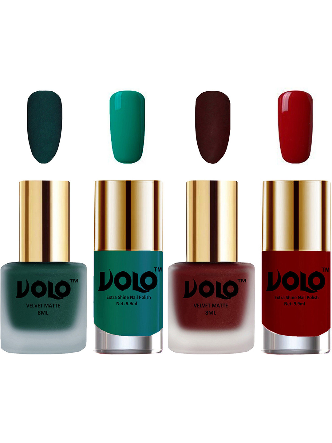 VOLO Set Of 4 Velvet Matte & Extra Shine Nail Polish-8 ml & 9.9 ml Each Shade 12-23-26-31