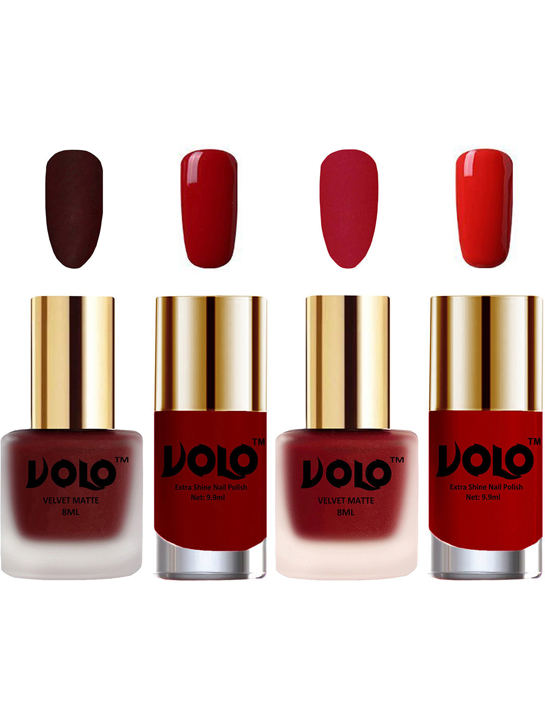 VOLO Set Of 4 Velvet Matte- 8 ml Each & Extra Shine Nail Polish- 9.9 ml Each- 23- 36-31-38