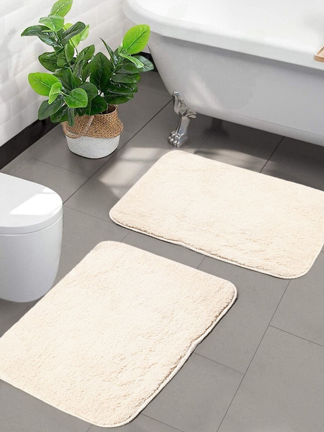 Saral Home Beige 2 Pieces Microfibre Anti Skid Bath Mats