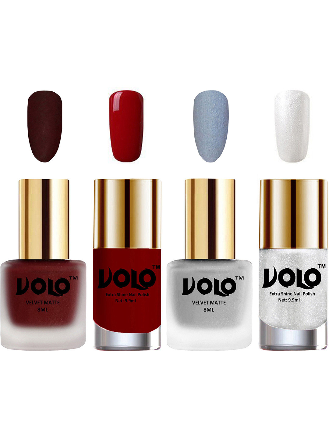 VOLO Set Of 4 Velvet Matte & Extra Shine Nail Polish-8 ml & 9.9 ml Each Shade 23-33-31-46