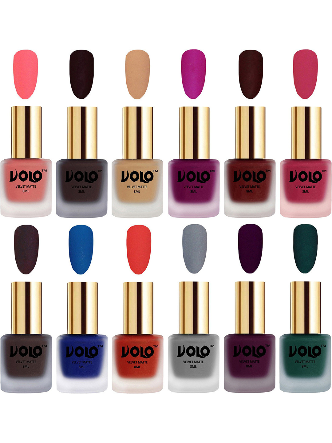 VOLO Set Of 12 Velvet Matte Nail Polish- 8 ml Each- 2- 6- 8- 9