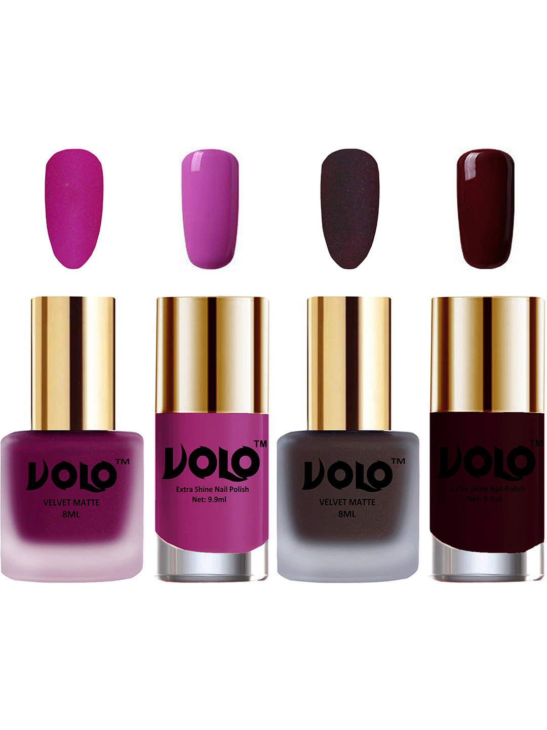 VOLO Set Of 4 Velvet Matte & Extra Shine Nail Polish-8 ml & 9.9 ml  Each 14-29-35-44