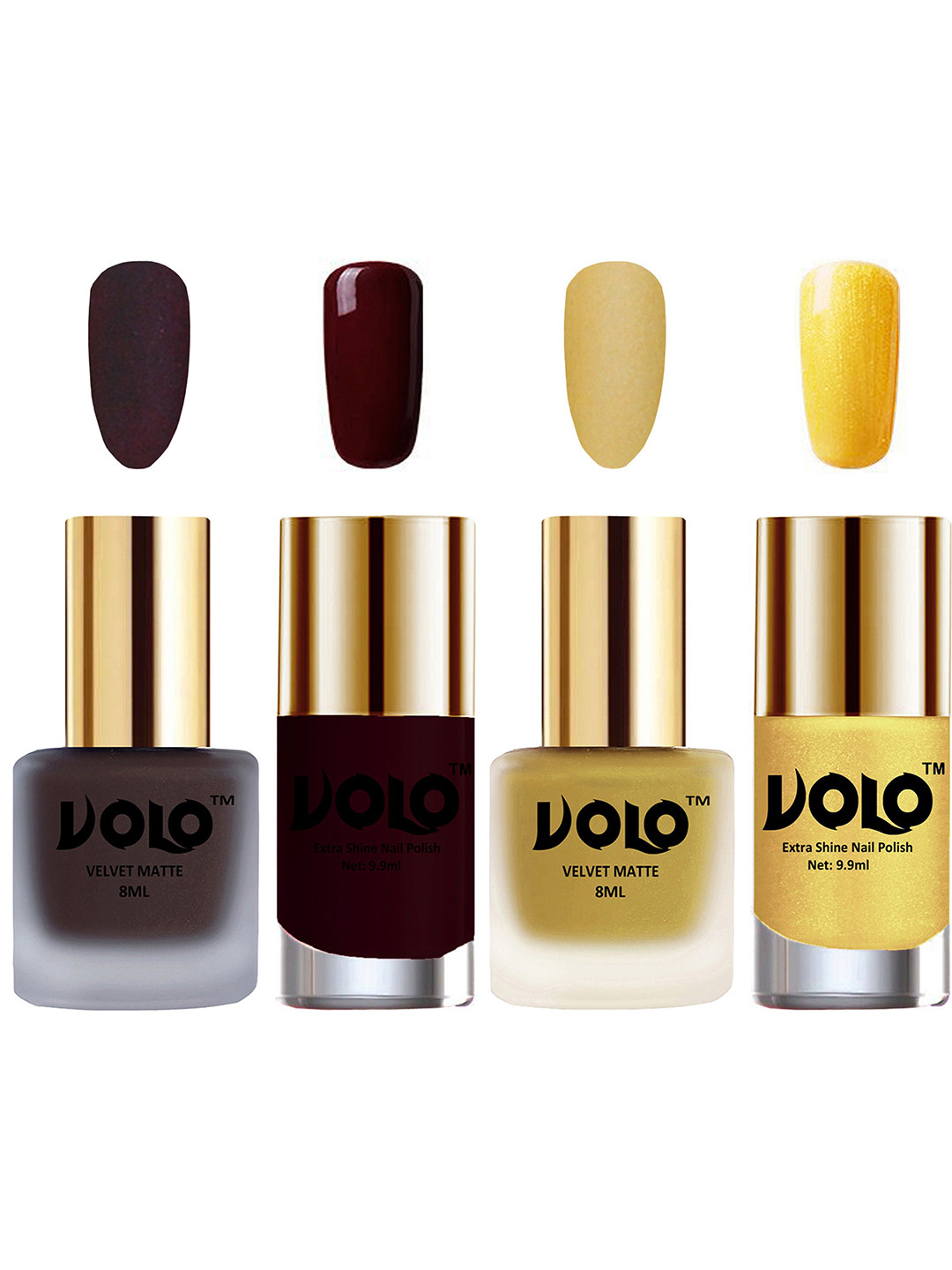 VOLO Set Of 4 Velvet Matte & Extra Shine Nail Polish - 8 ml Each - 29 - 32 - 44 - 59