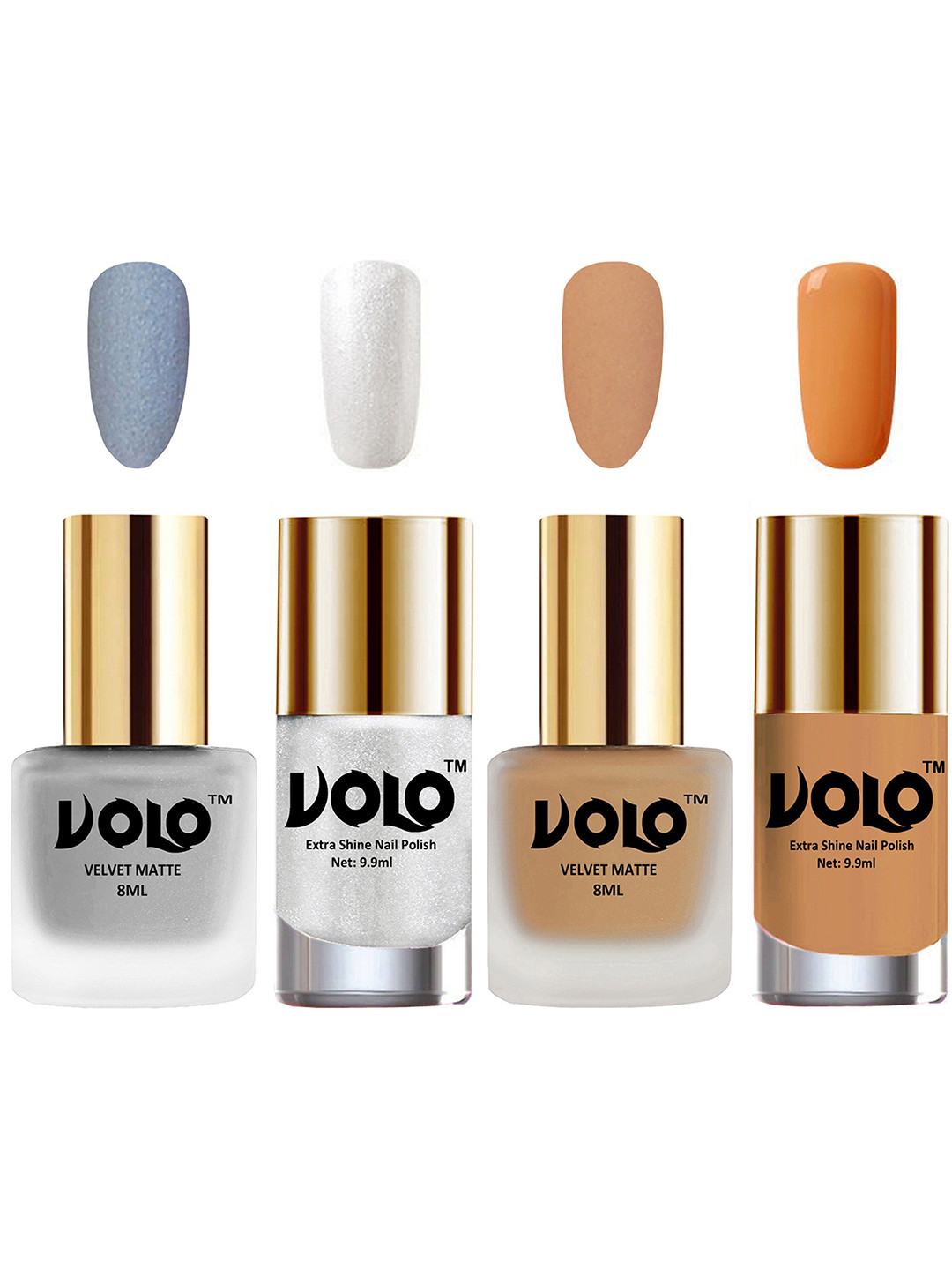 VOLO Set Of 4 Velvet Matte & Extra Shine Nail Polish-8 ml & 9.9 ml Each Shade 33-42-46-50