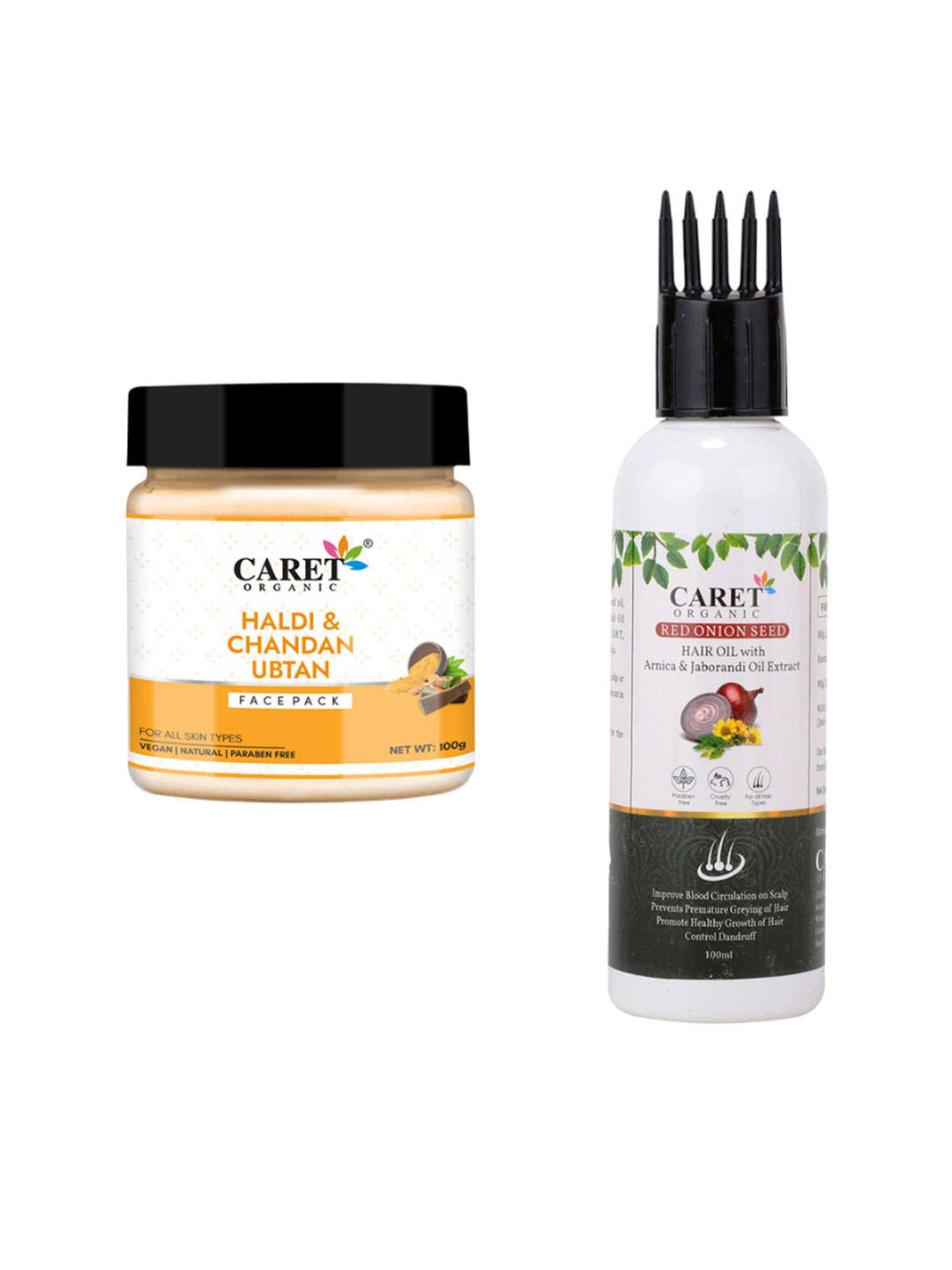 CARET ORGANIC Haldi Chandan Ubtan Facepack & Red Onion Hair Oil Seed- 100 ml Each