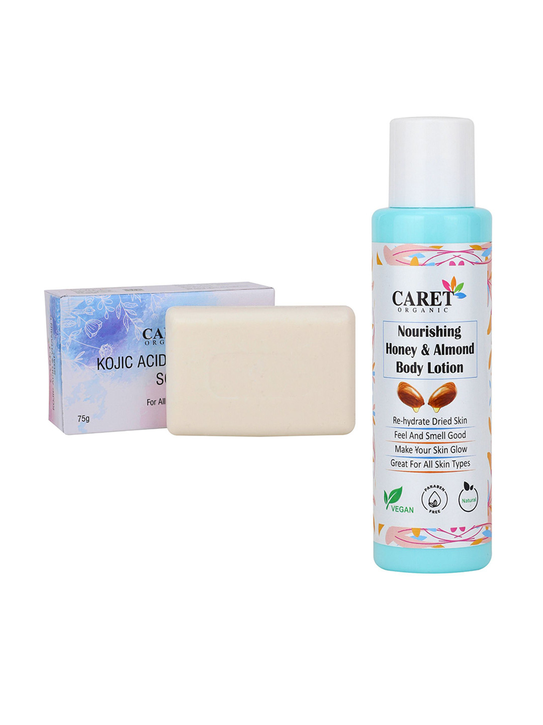 CARET ORGANIC Kojic Acid Vitamin C Soap - 75 g With Honey & Almond Body Lotion - 100 ml