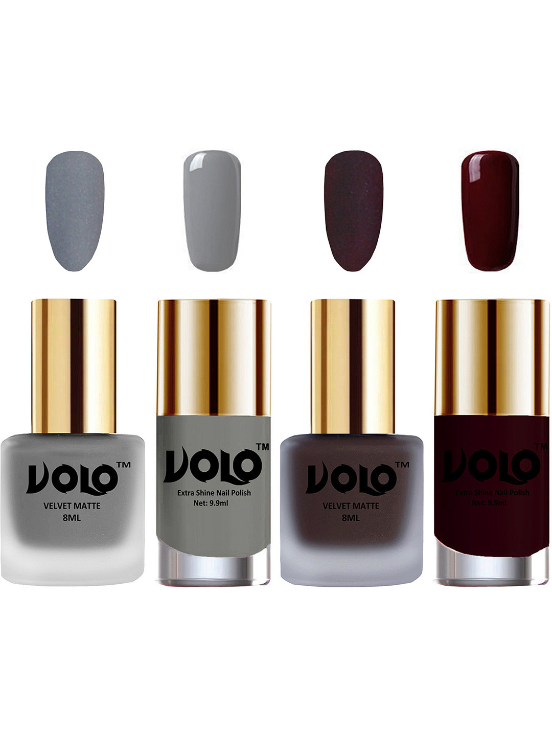 VOLO Set Of 4 Velvet Matte & Extra Shine Nail Polish-8 ml & 9.9 ml Each Shade 20-29-41-44