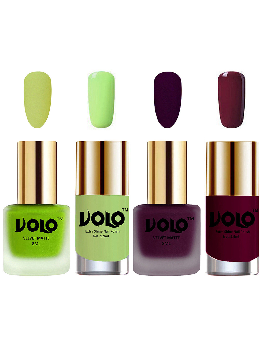 VOLO Set Of 4 Velvet Matte & Extra Shine Nail Polish-8 ml & 9.9 ml Each Shade 39-46-28-34