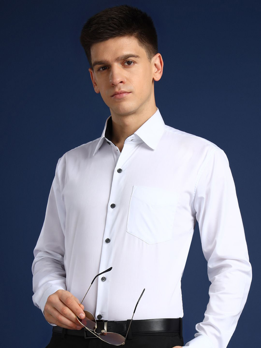 Hancock Men Premium Slim Fit Solid Egyptian Cotton Wrinkle Free Formal Shirt