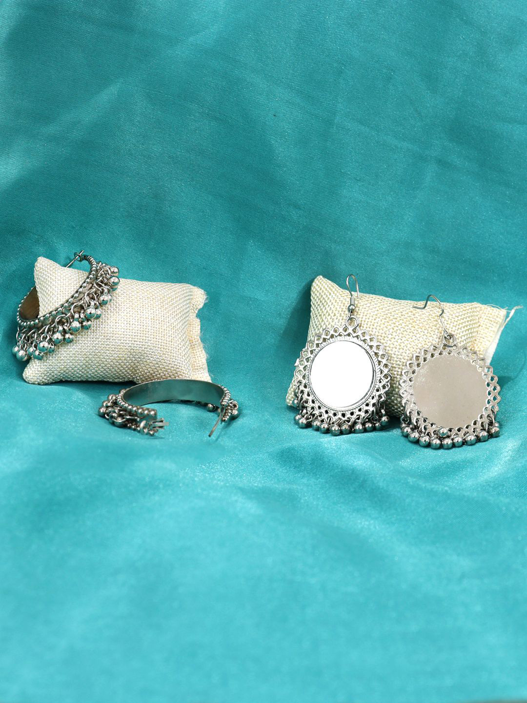 FIMBUL Set of 2 German Silver Oxidised Hoop & Drop Earrings