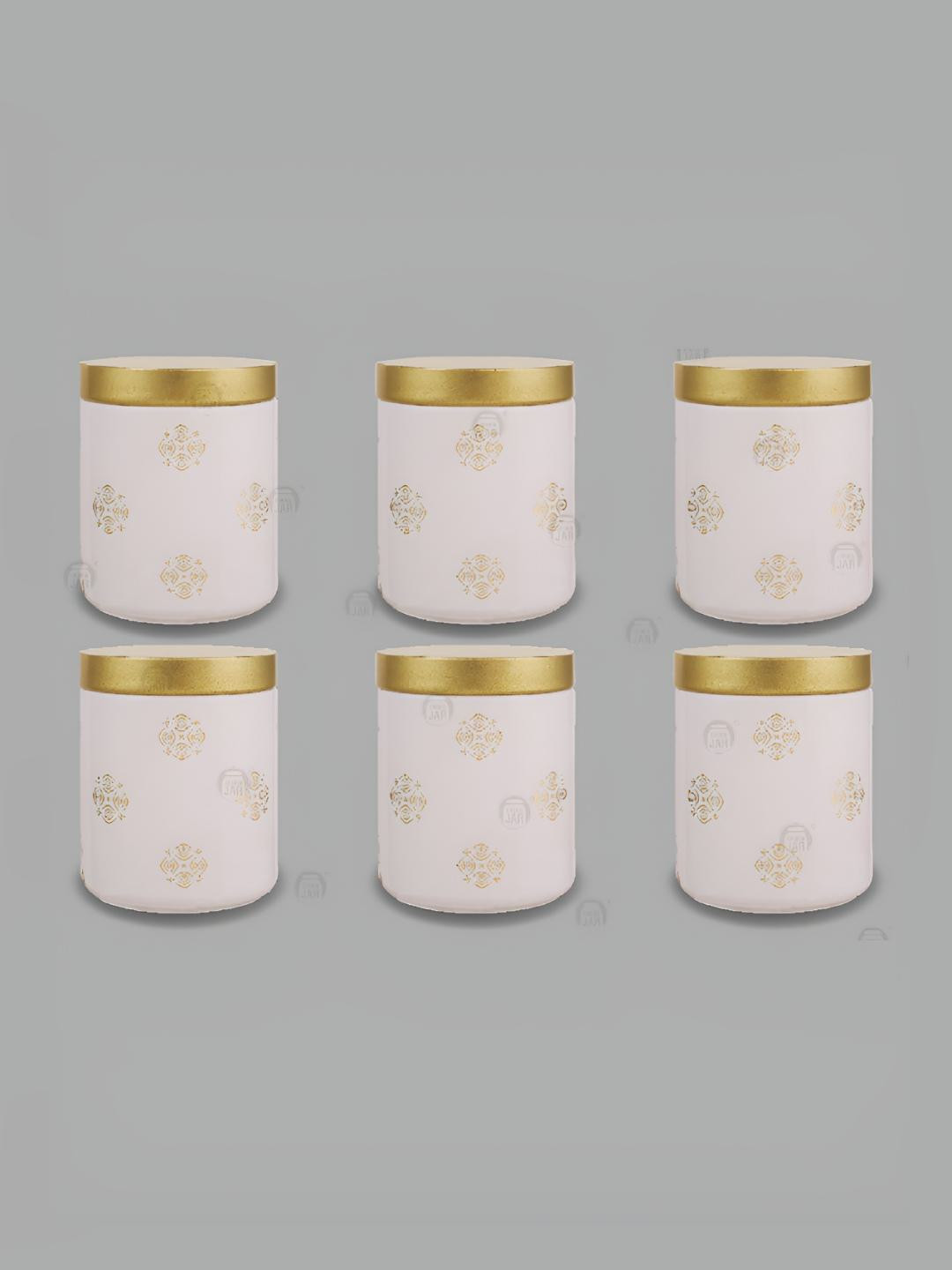 Croco Jar Opk White Argyle Glass Dishwasher Safe 6 Piece Screw Top Jar-240ml