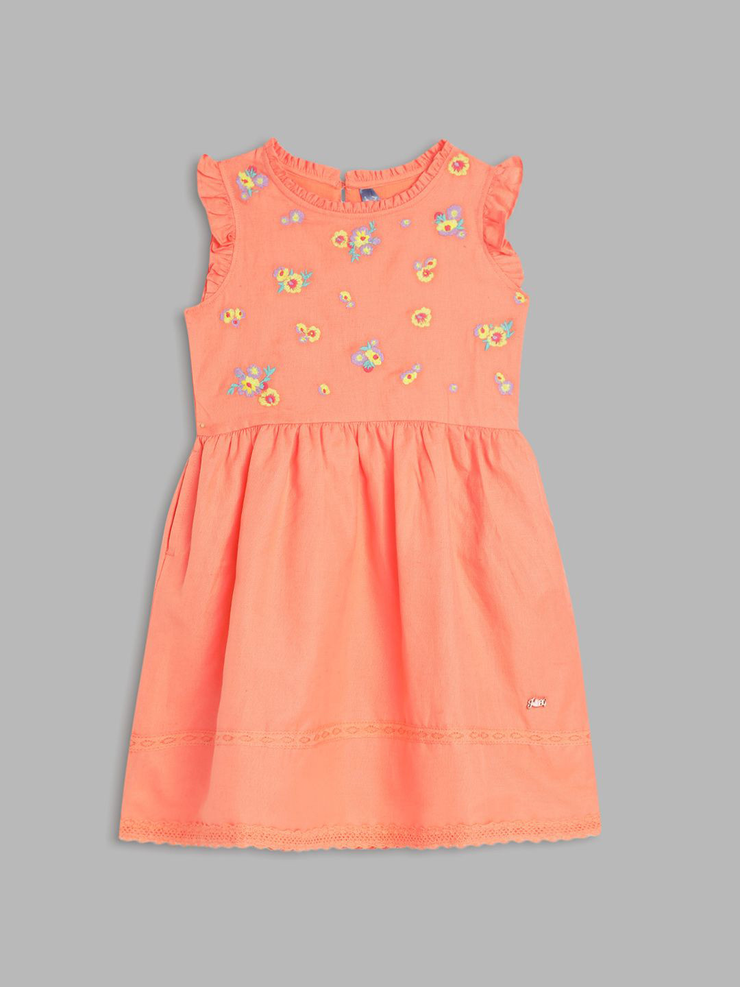 Blue Giraffe Embroidered A-Line Dress