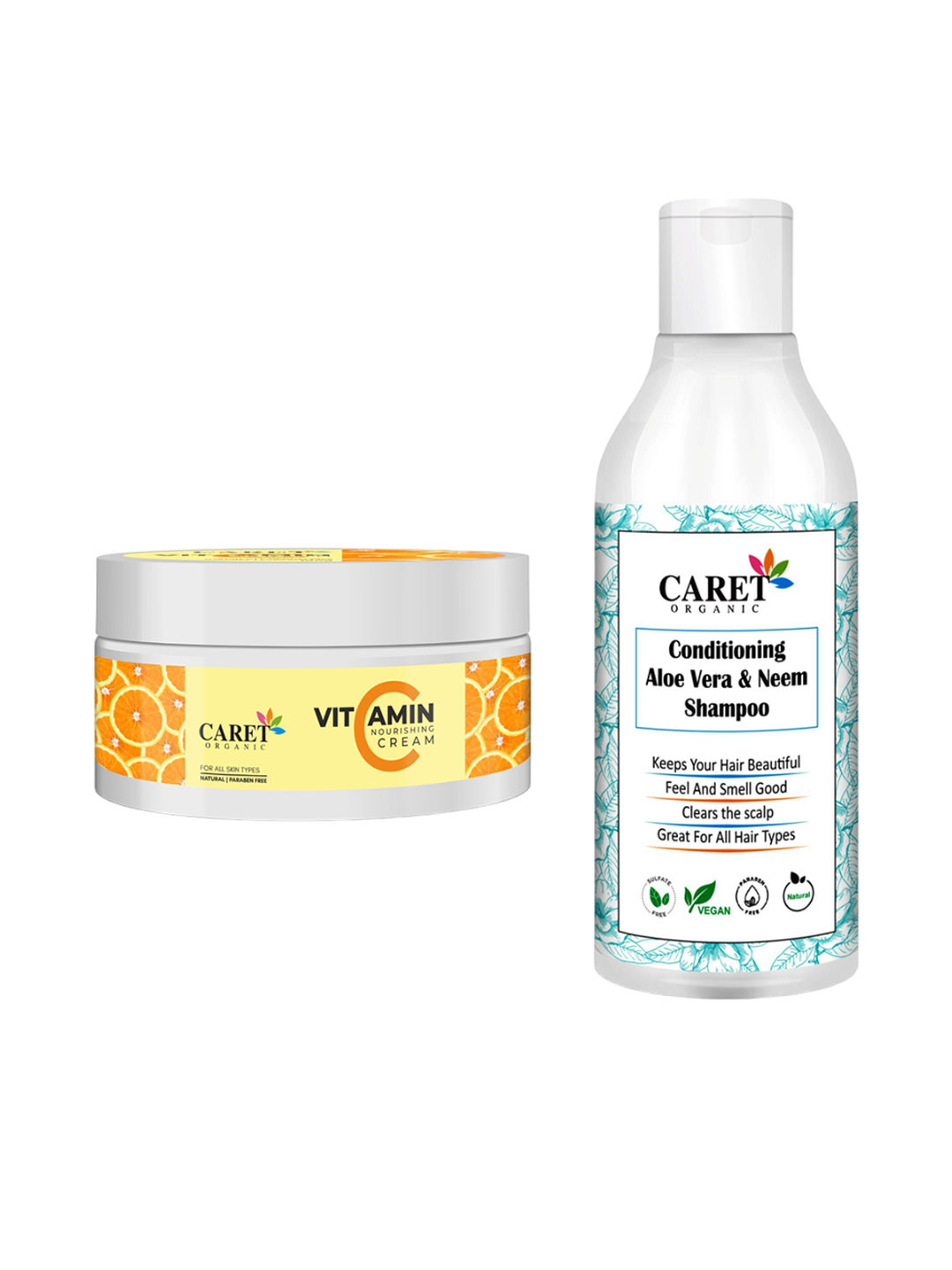 CARET ORGANIC Vitamin C Nourishing Cream & Conditioning Aloevera, Neem Shampoo